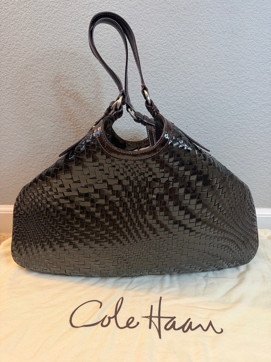Cole Haan Genevieve Triangle Tote Plum Woven Shoulder Bag with Dustbag